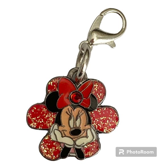 Vintage Disney Minnie Mouse Clip On Charm Zipper Pull Purse EnamelCrystal Signed - Picture 1 of 8